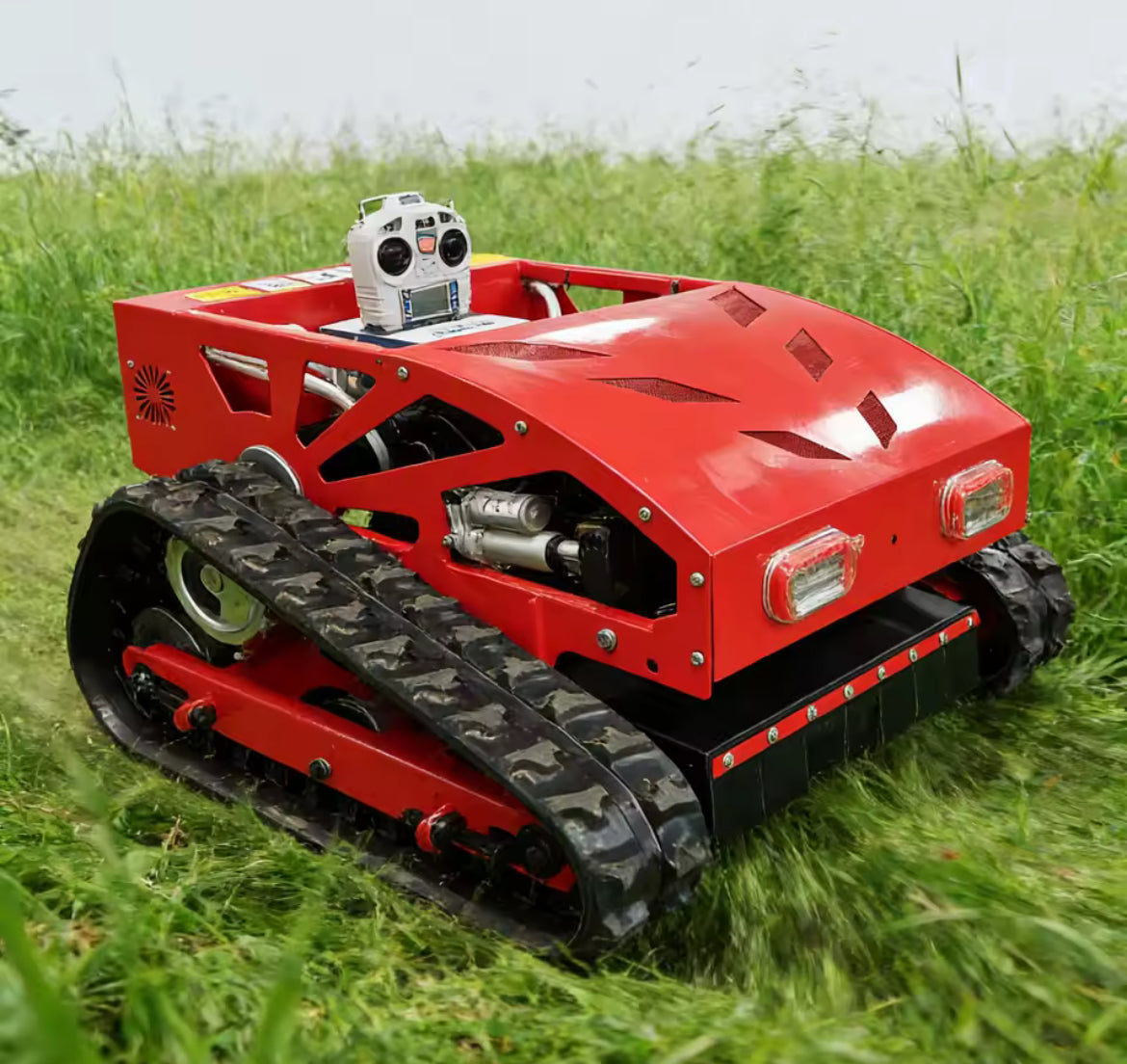 Remote Control Lawn Mower Tracked Brush Cutter Gas Powered All Terrain RC Mower for Hills Fields Farms!