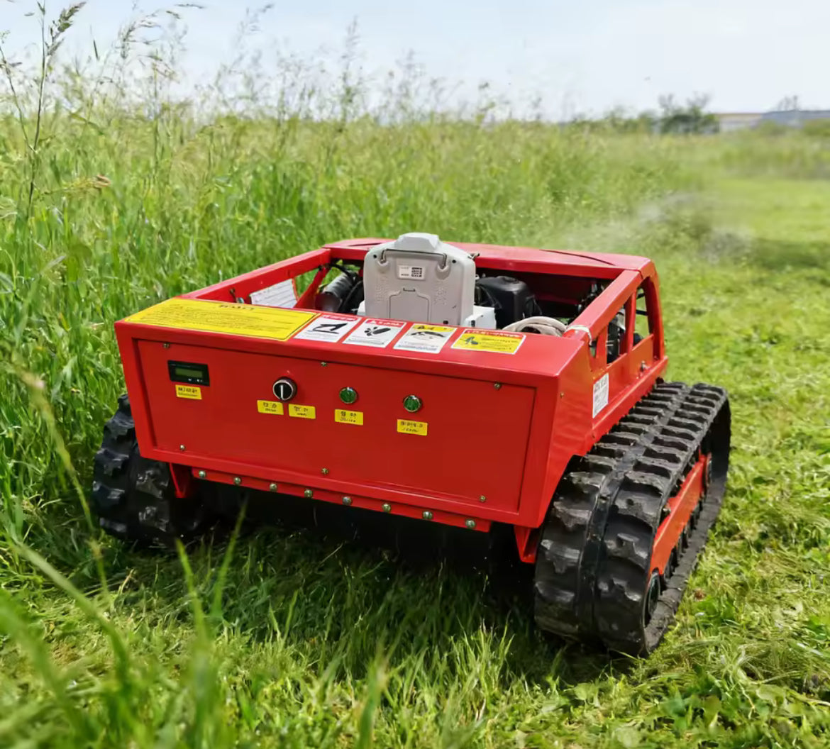 Remote Control Lawn Mower Tracked Brush Cutter Gas Powered All Terrain RC Mower for Hills Fields Farms!