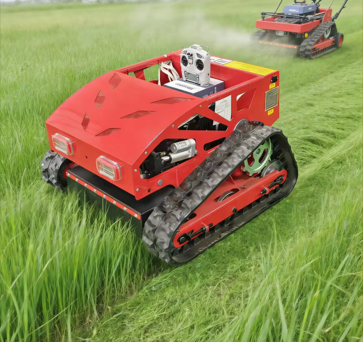 Remote Control Lawn Mower Tracked Brush Cutter Gas Powered All Terrain RC Mower for Hills Fields Farms!